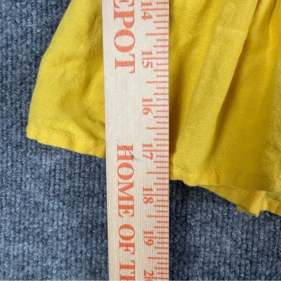 Midnight Sky Yellow Smocked Peplum Top L Flutter Sleeve Linen Blend Boho - Picture 7 of 9